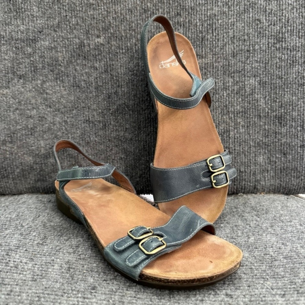 Dansko Rebekah Slate Blue Leather Buckle Ankle Strap Sandals Womens Size 38 - Picture 2 of 8